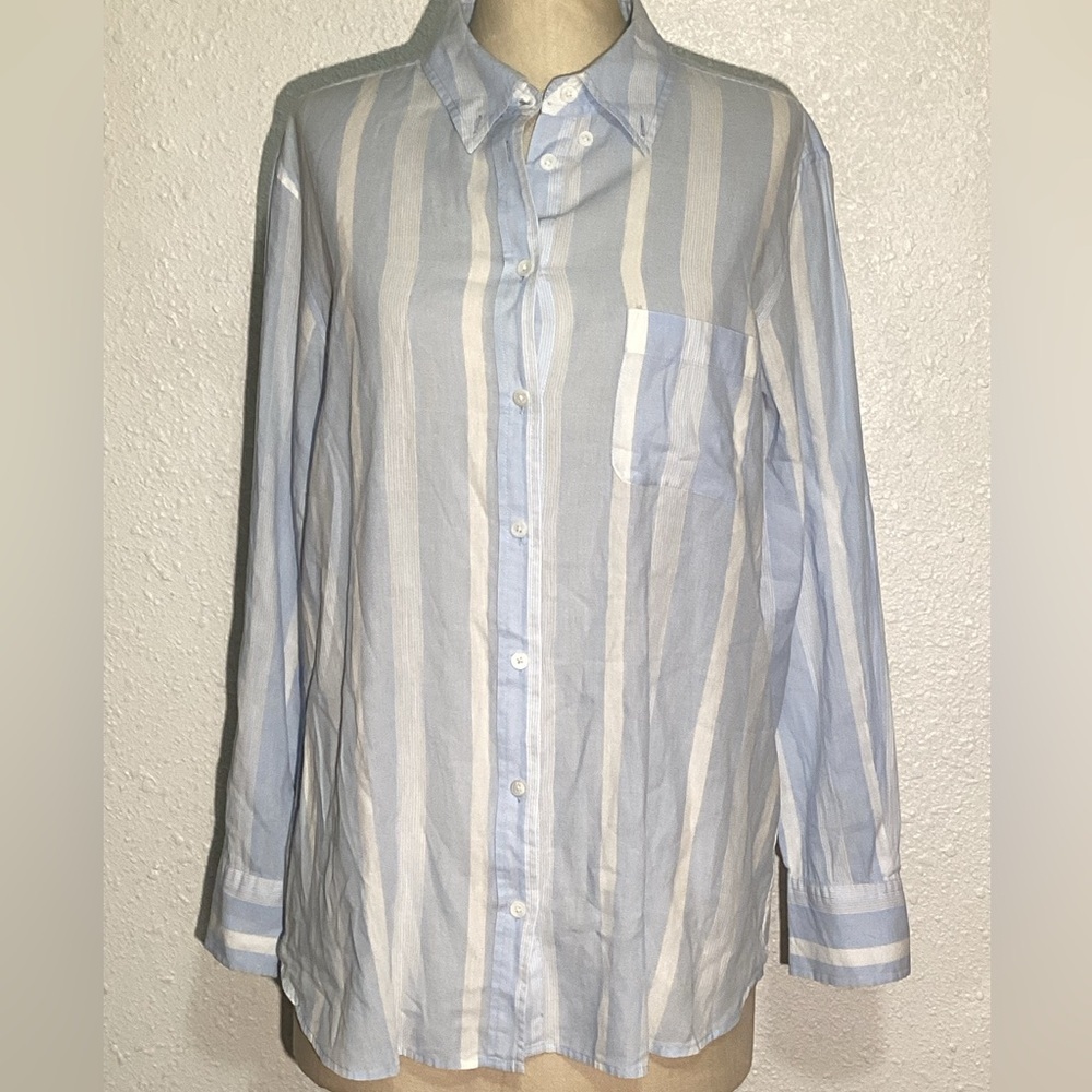 Equipment blue/white striped women’s long sleeve blouse size medium